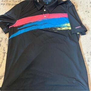 chubbies Black Polo with Pink, Blue & Yellow Brushstrokes